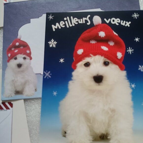 🎄🐶8 Dogs Puppy Christmas Greeting French cards + matching envelopes - Picture 4 of 8
